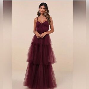 Unforgettable poise plum tulle bustier layered dress